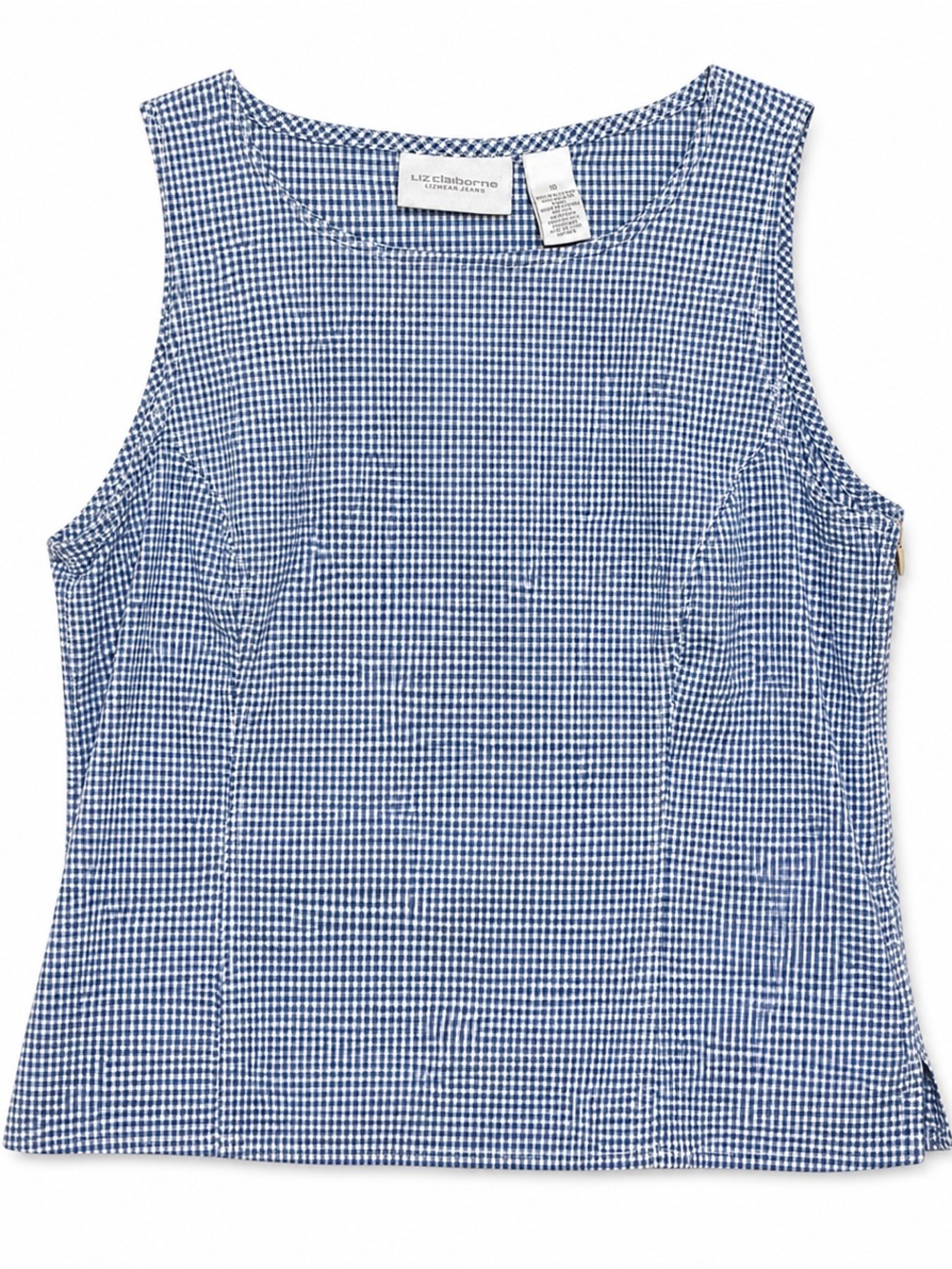 Liz Claiborne Blue Gingham Tank Top Size 10 Sleeveless Blouse